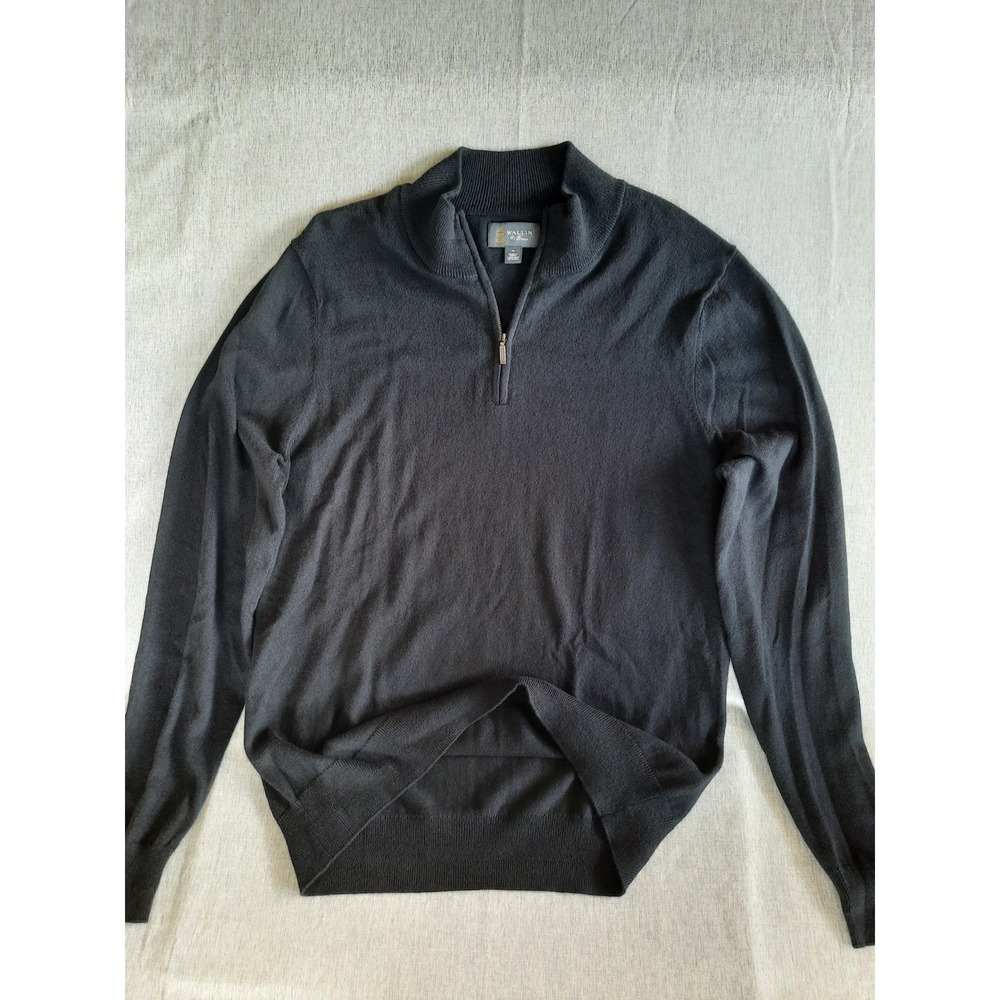 WALLIN & BROS Men Medium Pullover Quarter Zip Sweater Cashmere Blend Solid Black